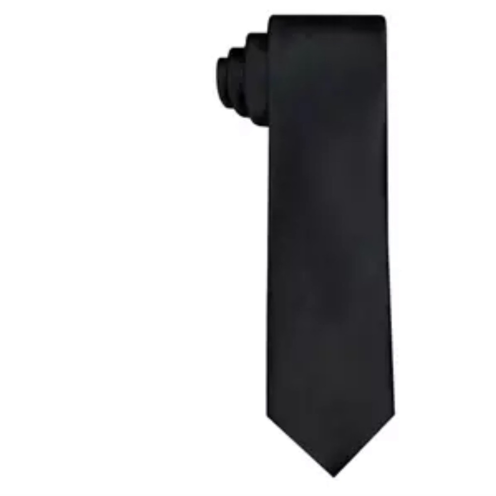 Madison solid black polyester Sateen w/tiebar men’s tie new‎